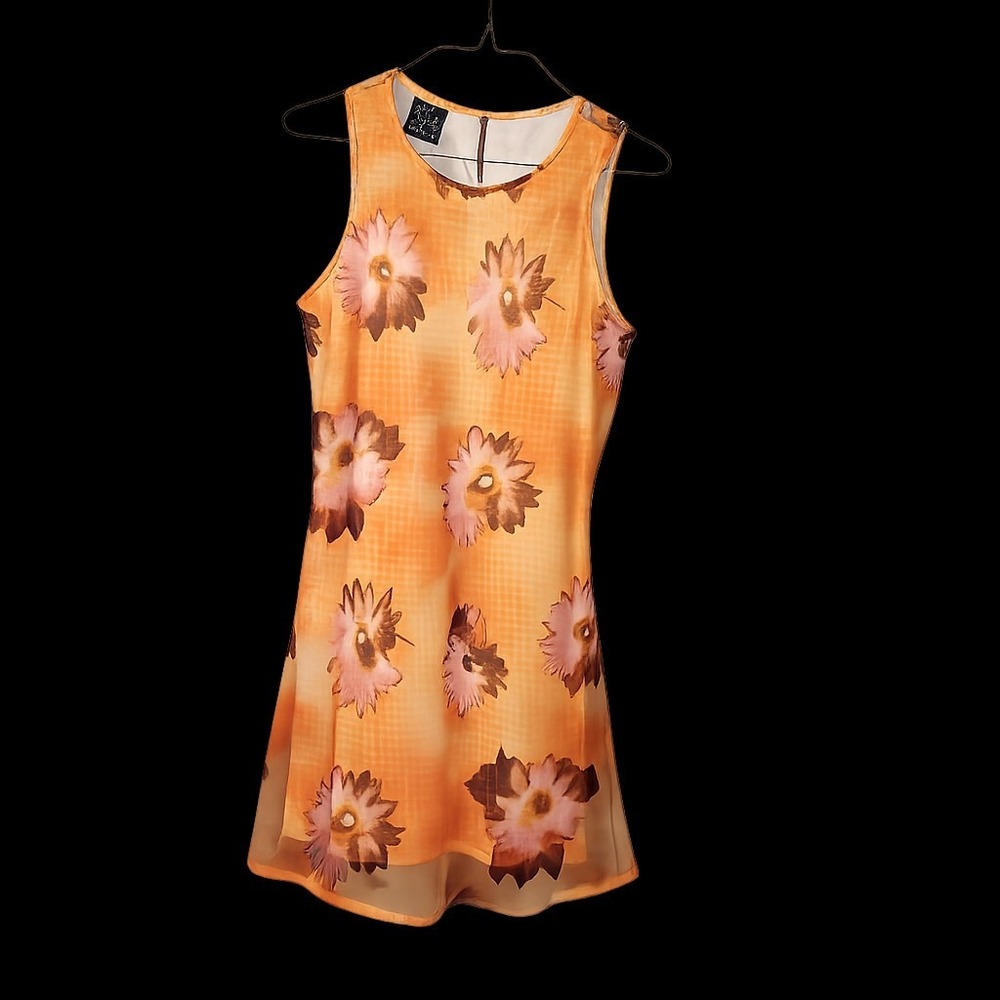 My Michelle Orange Floral Gingham‎ Sleeveless Fit & Flare Dress Size 7/8 Made in